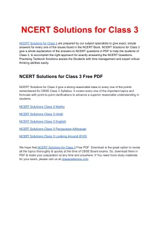 NCERT Solutions for Class 3 available in free PDF Download