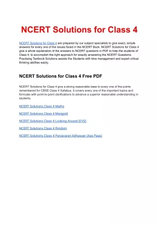 NCERT Solutions for Class 4 available in free PDF Download