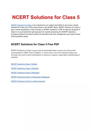 NCERT Solutions for Class 5 available in free PDF Download