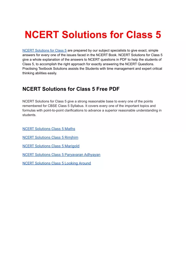 ncert solutions for class 5