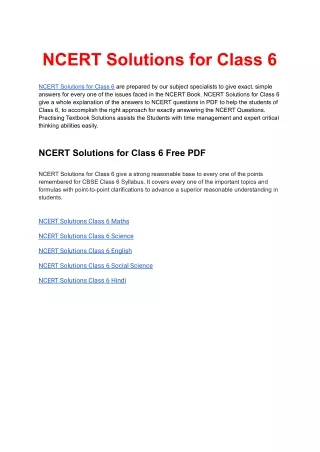 NCERT Solutions for Class 6 available in free PDF Download