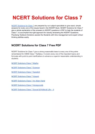 NCERT Solutions for Class 7 available in free PDF Download