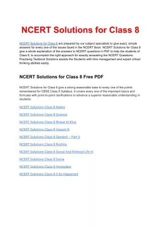 NCERT Solutions for Class 8 available in free PDF Download