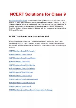 NCERT Solutions for Class 9 available in free PDF Download