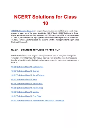 NCERT Solutions for Class 10 available in free PDF Download