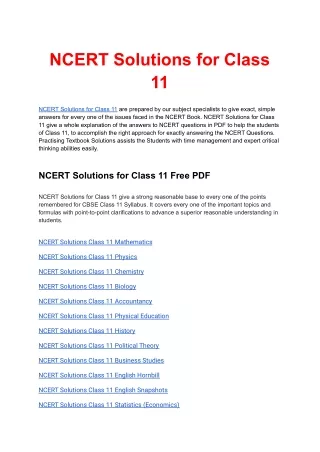 NCERT Solutions for Class 11 available in free PDF Download