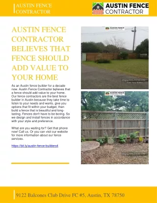 AUSTIN FENCE CONTRACTOR BELIEVES THAT FENCE SHOULD ADD VALUE TO YOUR HOME - AUSTIN FENCE CONTRACTOR