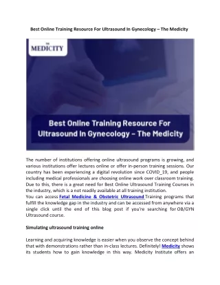 Best Online Training Resource For Ultrasound In Gynecology – The Medicity