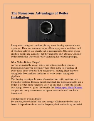 the numerous advantages of boiler installation