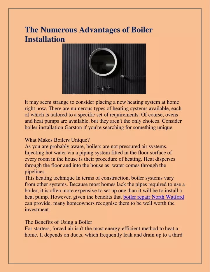 the numerous advantages of boiler installation