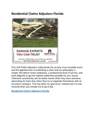 Residential Claims Adjusters Florida