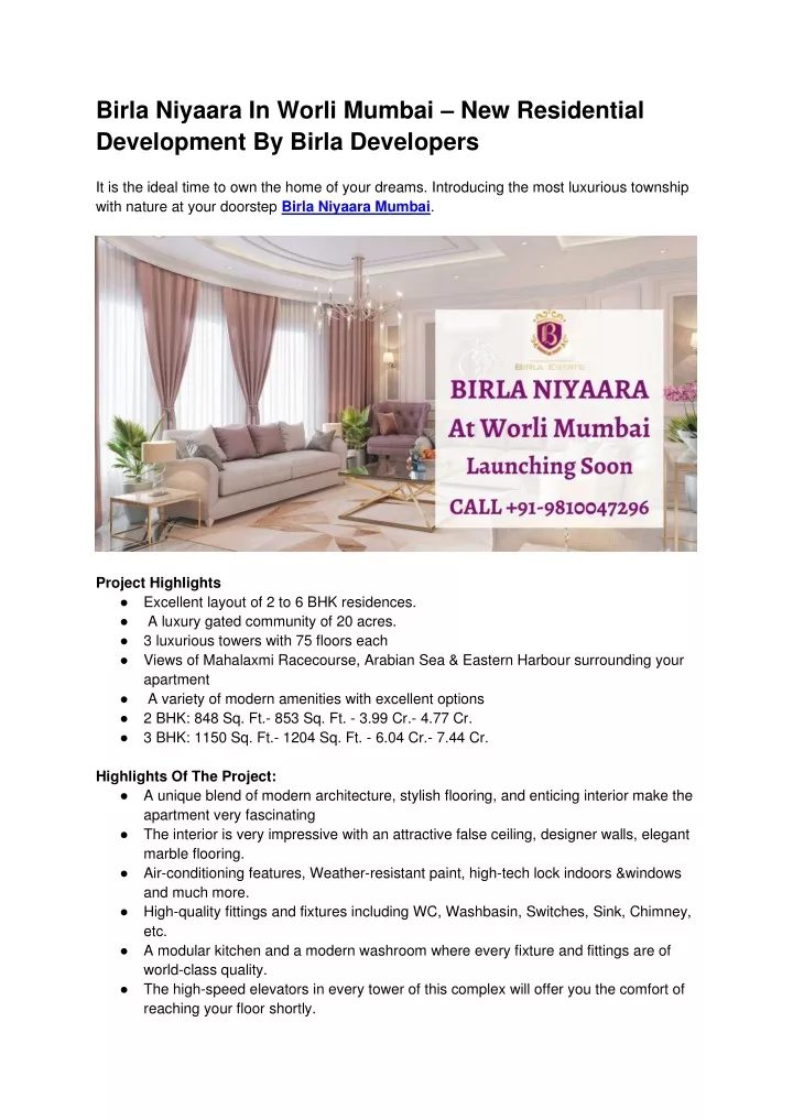 birla niyaara in worli mumbai new residential