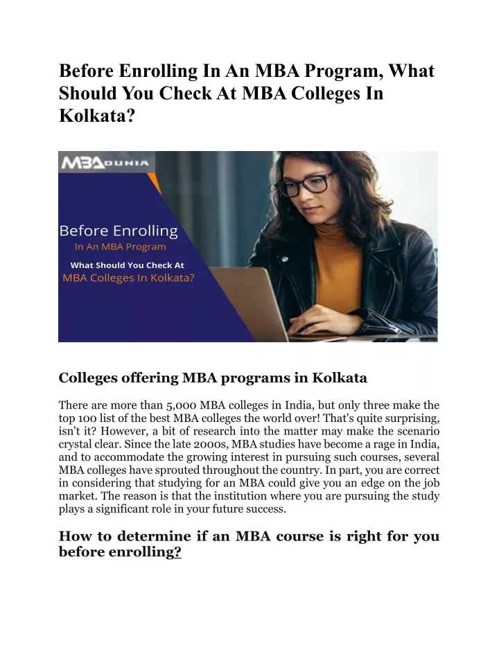 before enrolling in an mba program what should