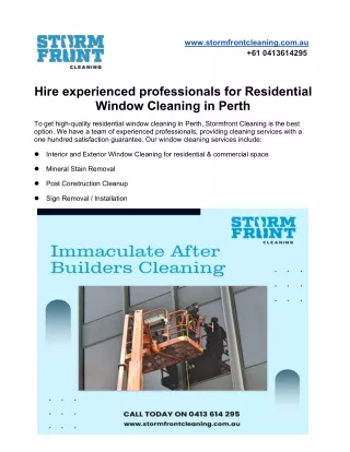 Hire experienced professionals for Residential Window Cleaning in Perth