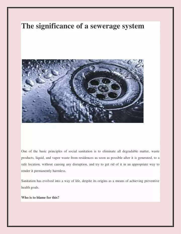 the significance of a sewerage system