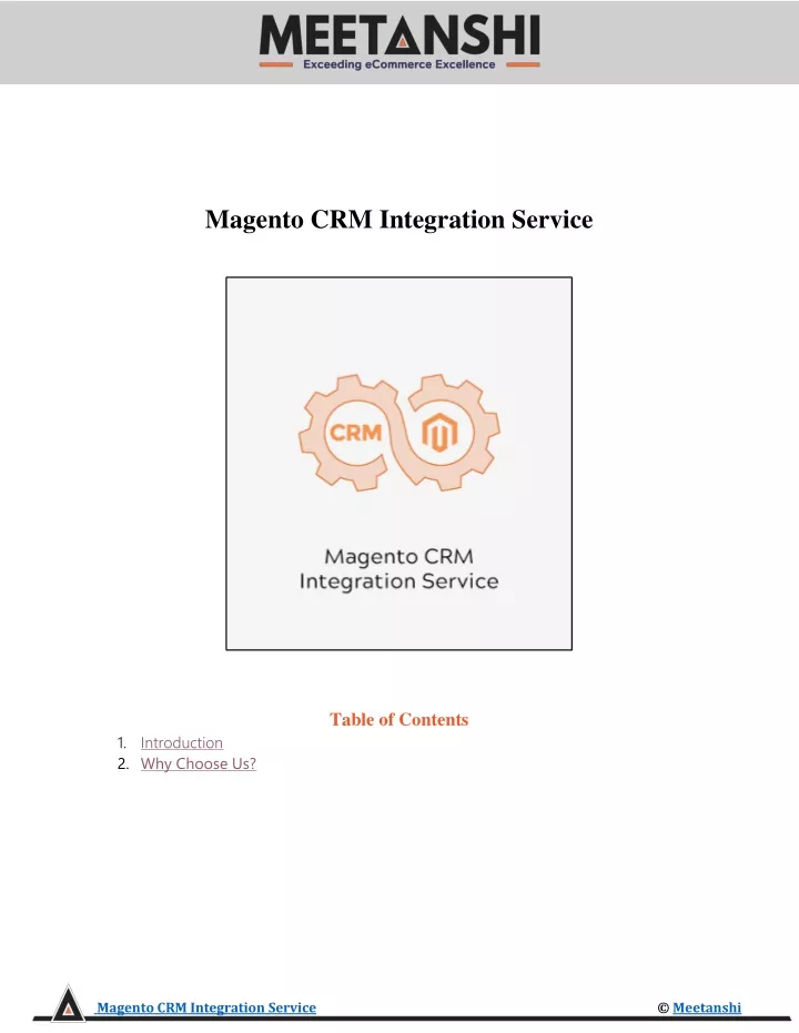 magento crm integration service table of contents