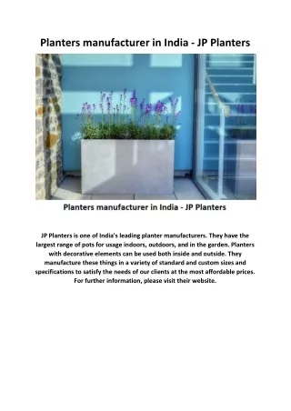 Planters manufacturer in India - JP Planters