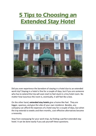 5 Tips to Choosing an Extended Stay Hotel