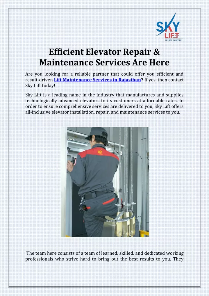 efficient elevator repair maintenance services