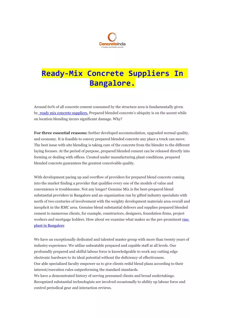 ready mix concrete suppliers in bangalore
