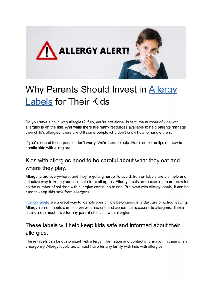 why parents should invest in allergy labels
