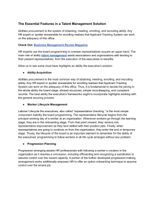 the essential features in a talent management