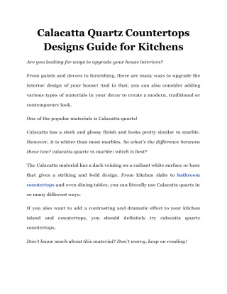 Calacatta Quartz Countertops Designs Guide for Kitchens