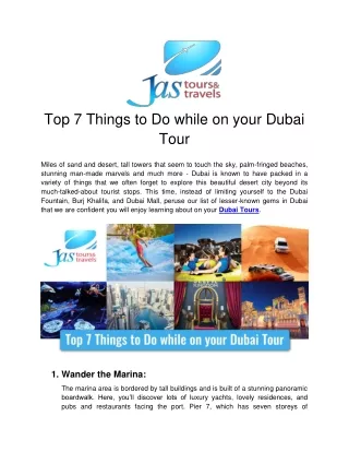 Top 7 Things to Do while on your Dubai Tour