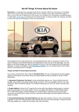 Get All Things To Know About Kia Sonet