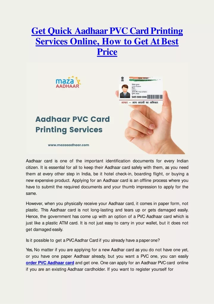 get quick aadhaar pvc card printing services online how to get at best price