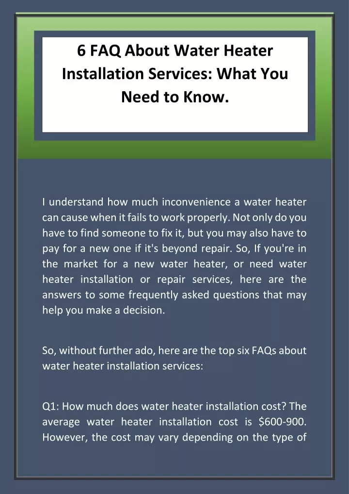 6 faq about water heater installation services