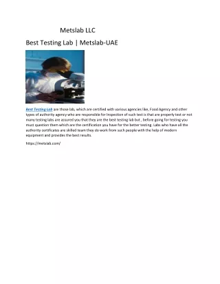 Best Testing Lab | Metslab-UAE