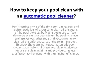 how to keep your pool clean with an automatic pool cleaner