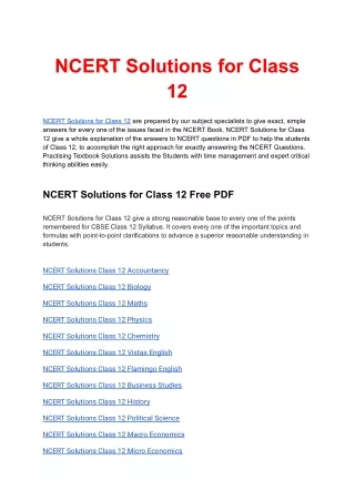 NCERT Solutions for Class 12 available in free PDF Download
