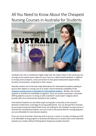 All You Need to Know About the Cheapest Nursing Courses in Australia for Student