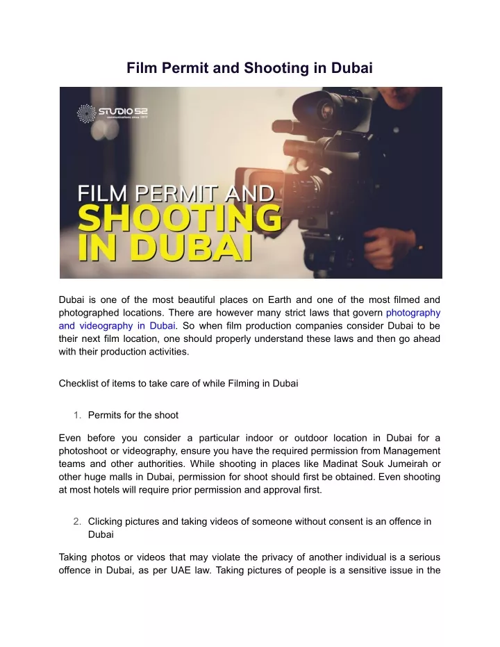 film permit and shooting in dubai