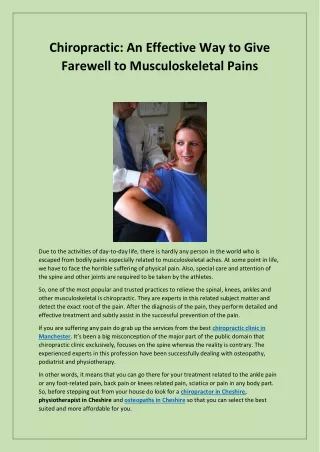 Chiropractic: An Effective Way to Give Farewell to Musculoskeletal Pains