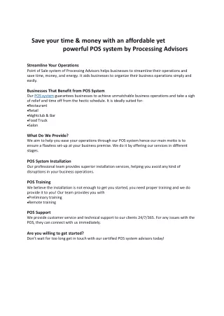 Save your time & money with an affordable yet powerful POS system by Processing Advisors
