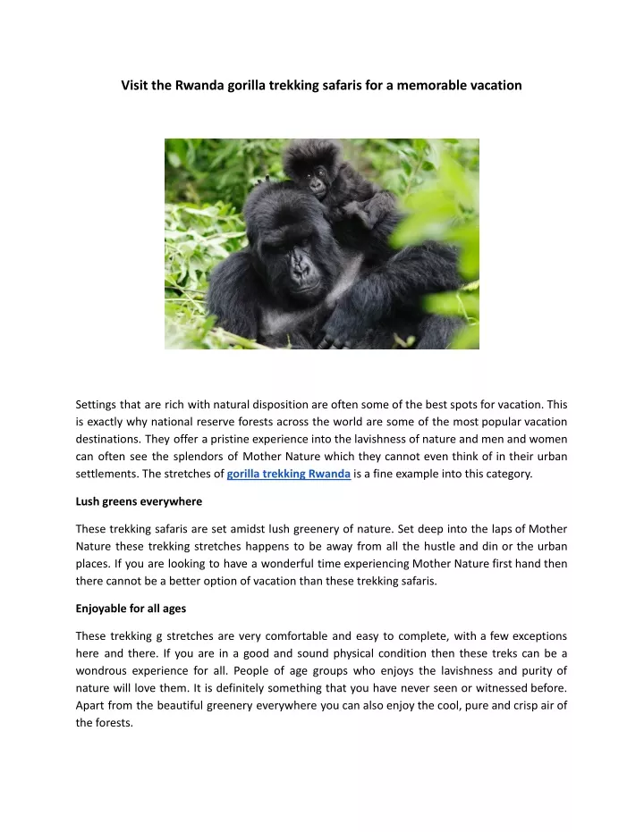 visit the rwanda gorilla trekking safaris