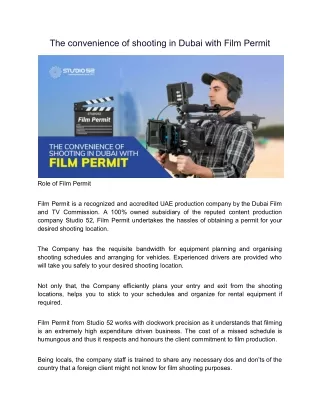 The convenience of shooting in Dubai with Film Permit