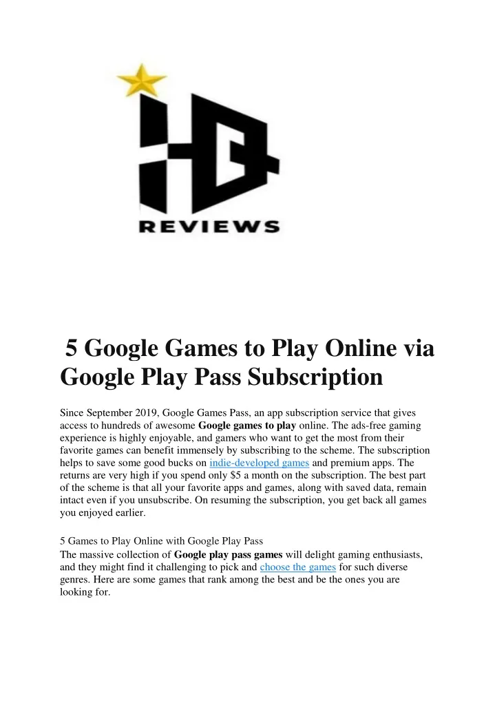 5 google games to play online via google play