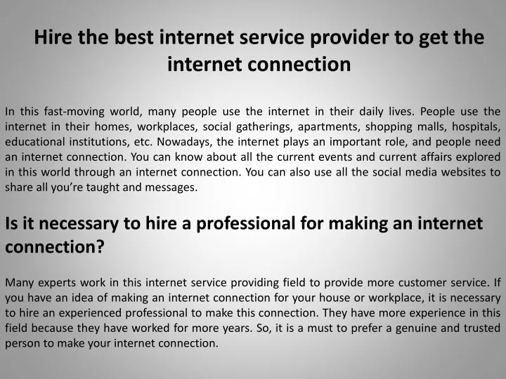 hire the best internet service provider