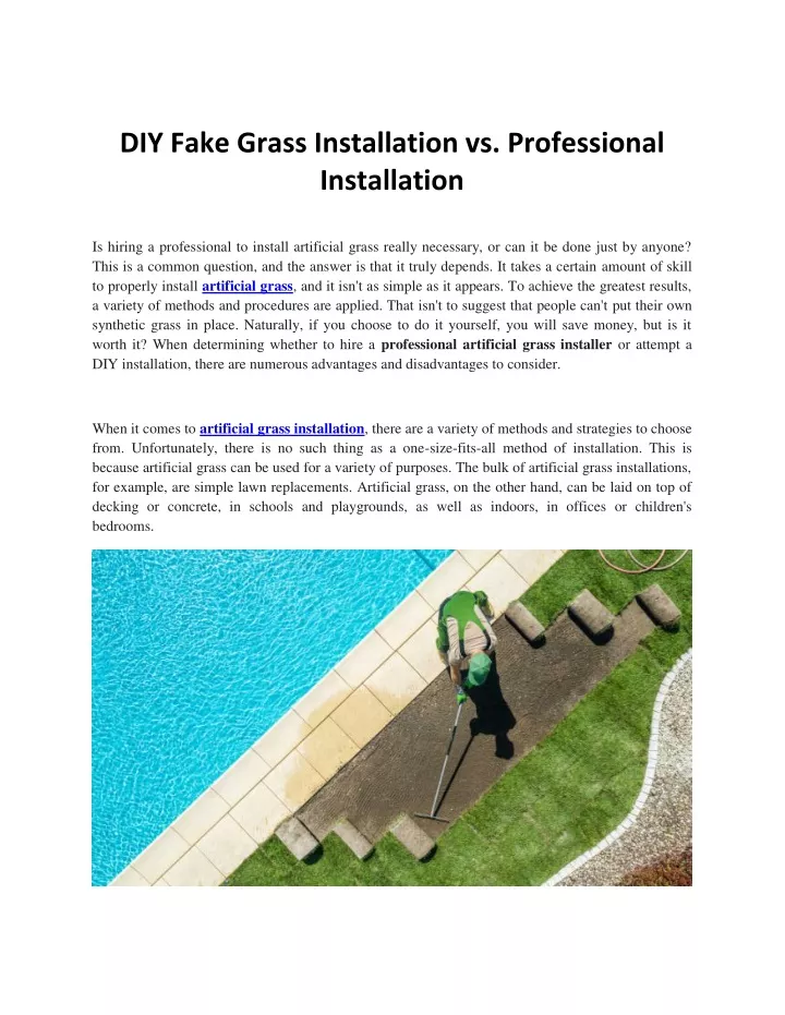 diy fake grass installation vs professional