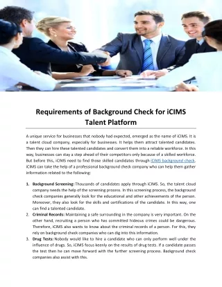 Requirements of Background Check for iCIMS Talent Platform