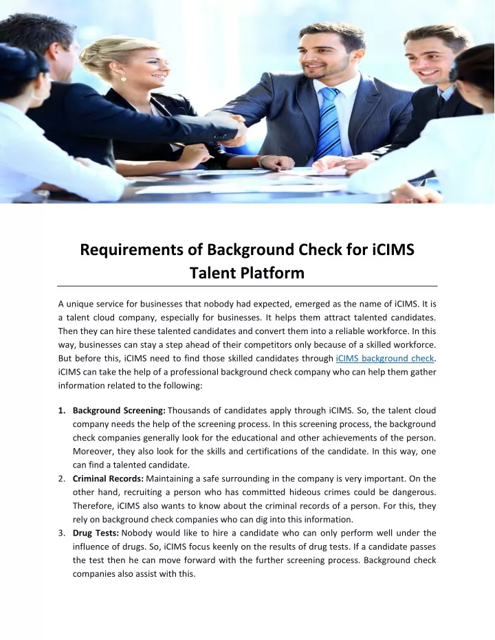 requirements of background check for icims talent