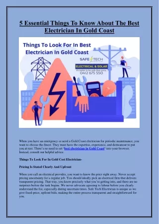 5 Essential Things To Know About The Best Electrician In Gold Coast