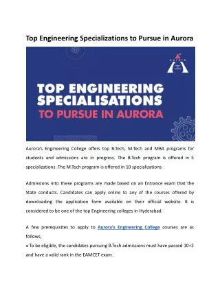 Top Engineering Specializations to Pursue in Aurora