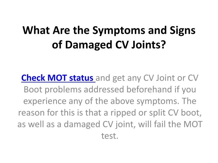 Signs Of A Failing Cv Joint