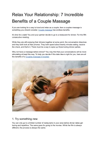 Relax Your Relationship: 7 Incredible Benefits of a Couple Massage