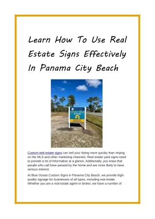 Learn How To Use Real Estate Signs Effectively In Panama City Beach